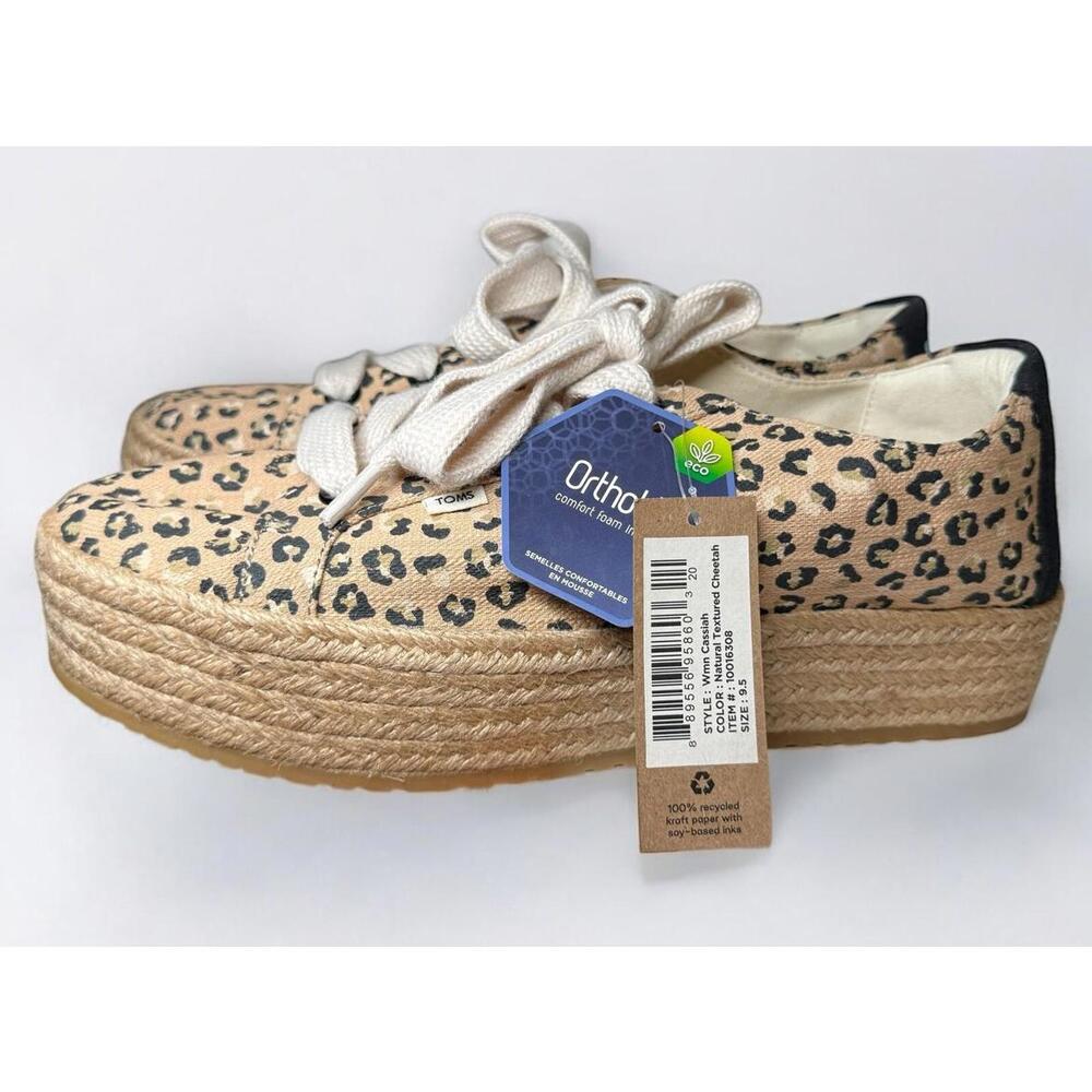 Tom’s Cheetah lace up Cassiah platform espadrille women’s size 9.5 NEW